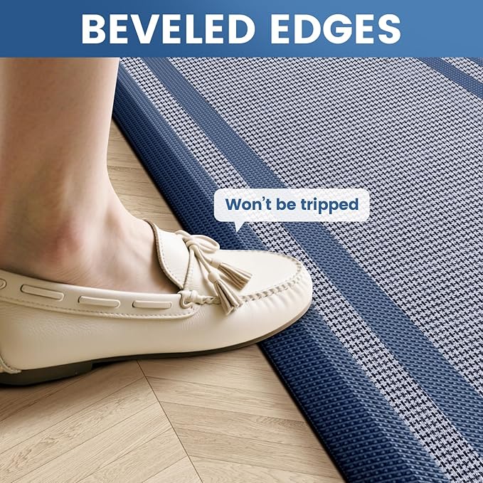 KitchenClouds [2 PCS Kitchen Rugs Cushioned Anti-Fatigue Kitchen Mats for Floor Waterproof Kitchen Rug Set Non-Slip Comfort Standing Mat for Office, Sink, Laundry 20"×30"+20"×47",Blue