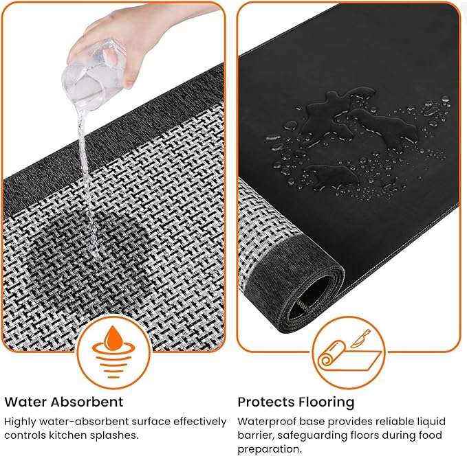 StepRite Kitchen Rugs, Kitchen Mats for Floor, 32"x20" Non-Slip Machine-Washable Kitchen Throw Rug, Absorbent Kitchen Runner Rugs Office, Kitchen Sink Standing Desk Mat, Kitchen Decor Carpet, Black