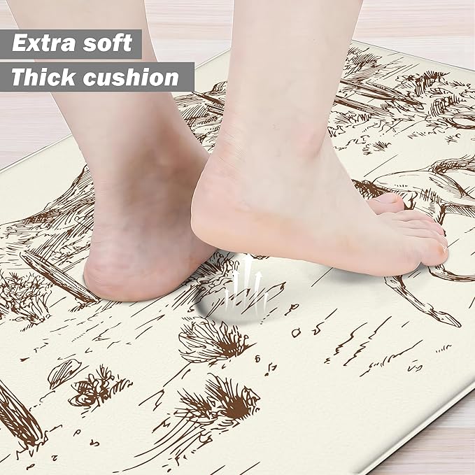 Western Kitchen Mat Rugs Set of 2 Aztec Anti Fatigue Non-Slip Kitchen mats for Floor Western Country Cactus Theme PVC Comfort Mat Floor Rugs Decor Office Front Door Sink 17.3x28+17.3X 47 inches