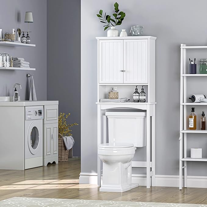 UTEX Over The Toilet Storage Cabinet, Bathroom Above Toilet Cabinet Organizer with Adjustable Shelves, White