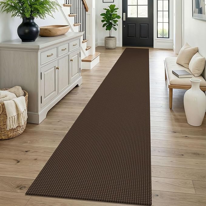 KOZYFLY Braided 2x16 Runners Rugs for Hallway, Extra Long Washable Runner Rug, Woven Non Slip Kitchen Runner, Cotton Entryway Rug, Floor Carpet for Entry, Aisle, Hall, Brown/Dark Brown