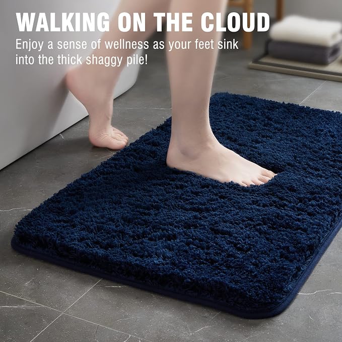 TECHMILLY Super Soft Shaggy Bathroom Rugs, Absorbent Thick Non Slip Microfiber Bath Rugs, Quick Dry Machine Washable Bath Mat for Bathroom Floor, Bathtub and Shower 20"x32"