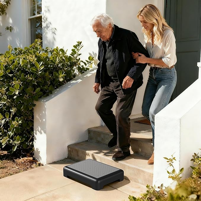 Mobility One Step Stool for Adult Elderly, Non-Slip Heavy Duty Indoor Outdoor Step Platform Assistive Device, Portable Riser for Car, Bed, Door, Stair, Bathroom, Black-Gray, White-Gray
