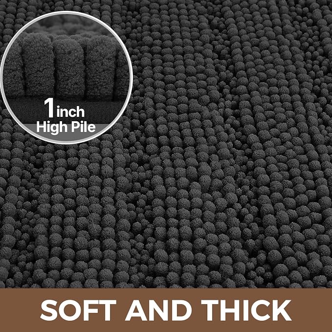 Bcoimo Large Bathroom Rug, Chenille Bath Mat with High Low Pile Design, Soft Absorbent Non Slip Bath Rug, Machine Washable Quick Dry Mat for Shower, Tub, Sink and Vanity