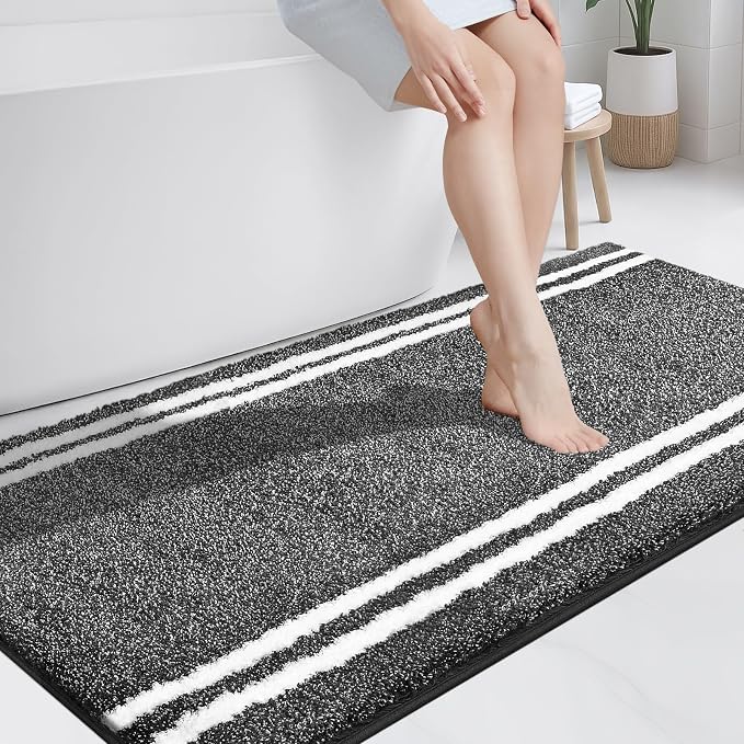 PURRUGS Bathroom Rug Non-Slip Machine Washable 30" x 60", Super Absorbent and Quick Dry Shaggy Microfiber Bath Mat, Extra Soft and Plush Bath Rug for Bathtub, Shower, and Sink, Charcoal