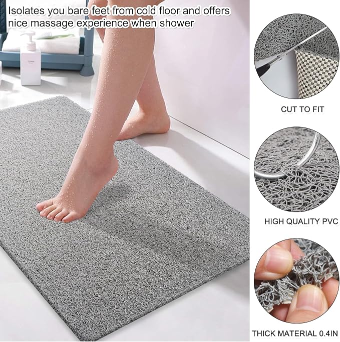 Shower Mat Non Slip 40.2 x16.1 Inch, Loofah Shower Mat Anti Slip Tub Mat Without Suction Cups, Shower Floor Mat for Wet Area, Quick Drying, Grey
