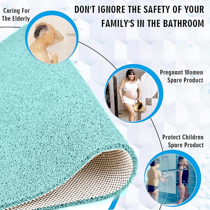 godehone Shower Mats Non Slip Without Suction Cups, PVC Loofah Bathroom Mats, Loofah Mats for Shower and Bathroom, Quick Drying, 23.6× 34.6 Inch, Light Green
