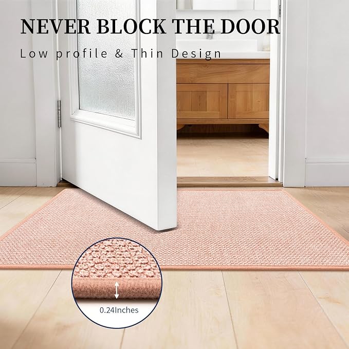 YIHOUSE Pink Bathroom Rugs Sets 2 Piece, Quick Dry Thin Bath Mat, Non Slip Absorbent Machine Washable, Bath Rugs for Bathtub Sink Home Decor (17"x24" + 17"x32")