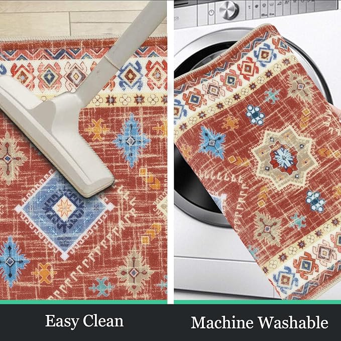 HEBE Boho Kitchen Rug Sets 3 Piece with Runner Non Slip Kitchen Rugs and Mats Washable Kitchen Mats for Floor Thick Kitchen Floor Mat Carpet Runner Rugs for Hallway Laundry Holiday Decor