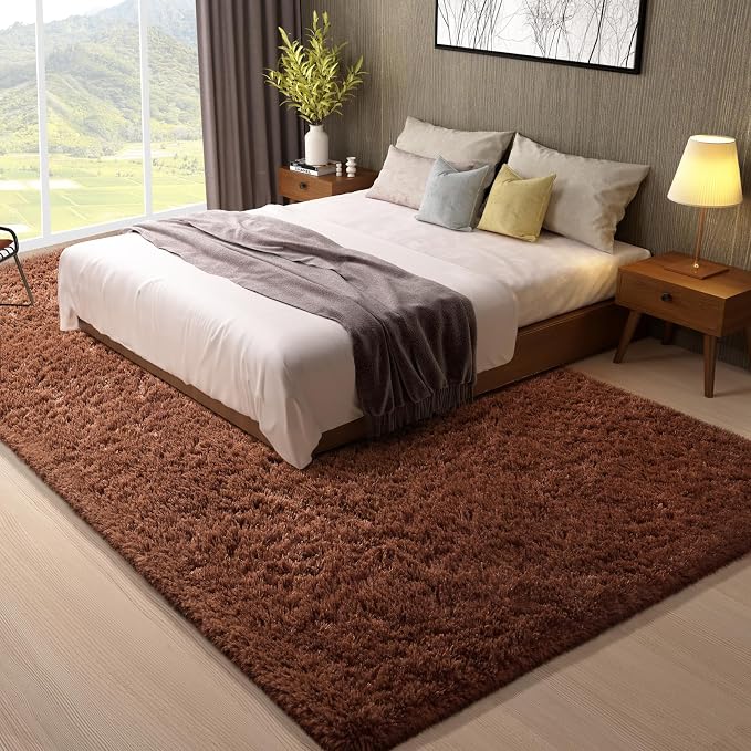 Ophanie 8x10 Brown Area Rugs for Living Room, Large Shag Bedroom Carpet, Big Indoor Thick Soft Shaggy Nursery Rug, Fluffy Carpets for Boy and Girls Room Dorm Home Decor Aesthetic