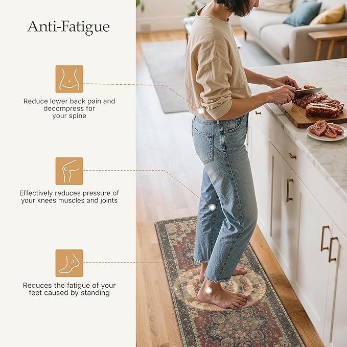 GENIMO Kitchen Mats for Floor 2PCs, Washable Anti Fatigue Mat for Cushioned, 17.3"x47"+17.3"x30", Waterproof Kitchen Rugs, Non Slip Comfort Standing Mat Rug for Home, Sink, Laundry, Bordeaux