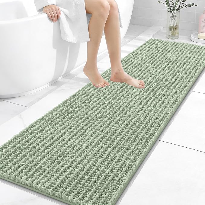 OLANLY Long Bathroom Rugs Runner 59x20, Thick Soft and Absorbent Chenille Bath Mat, Non-Slip, Machine Washable Quick Dry Bath Rugs for Tub Shower Floor, Home Decor Accessories, Sage Green