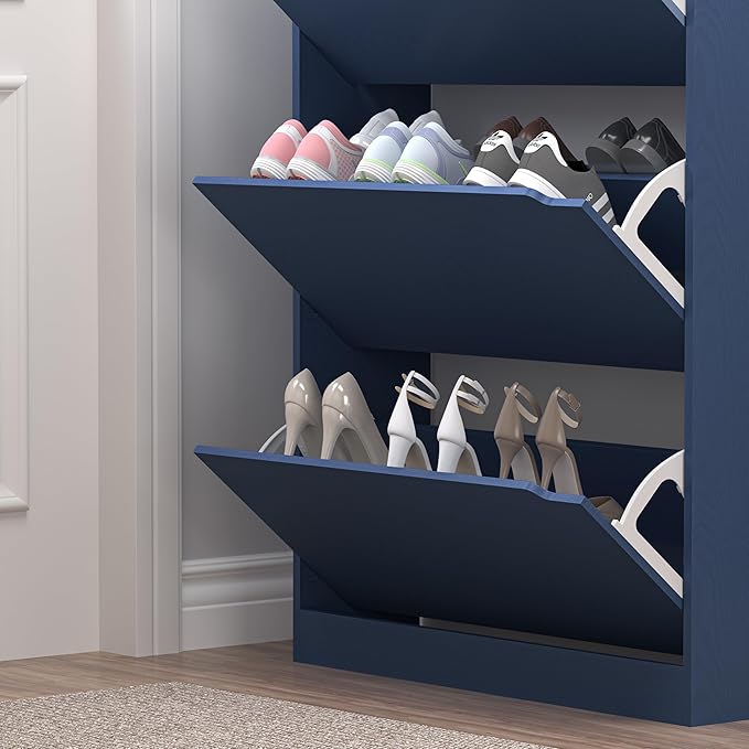 BORNOON Shoe Cabinet with 3 Flip Drawers, Hidden Wood Shoe Cabinet,Freestanding Shoe Storage Cabinet for Entryway Hallway. 47.2" H*31.5" W*9.45" D