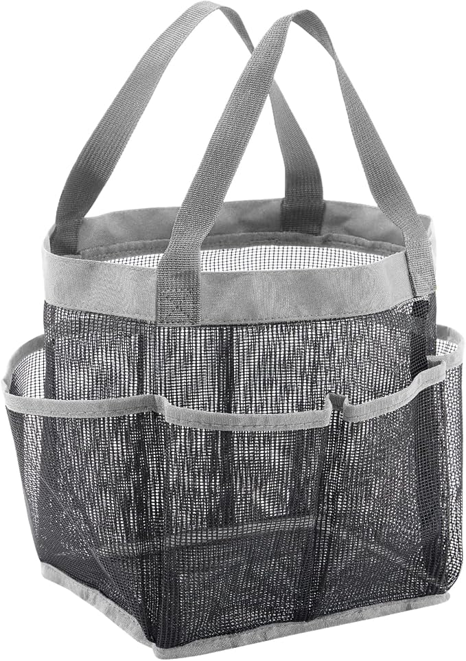 Lifewit Mesh Shower Caddy Portable for College Dorm Room Essentials with 7 Pockets, Freestanding Hanging Organizer Basket, Quick Dry Tote Bag for Camping, Bathroom, Beach, Travel, 1 Pack, Grey