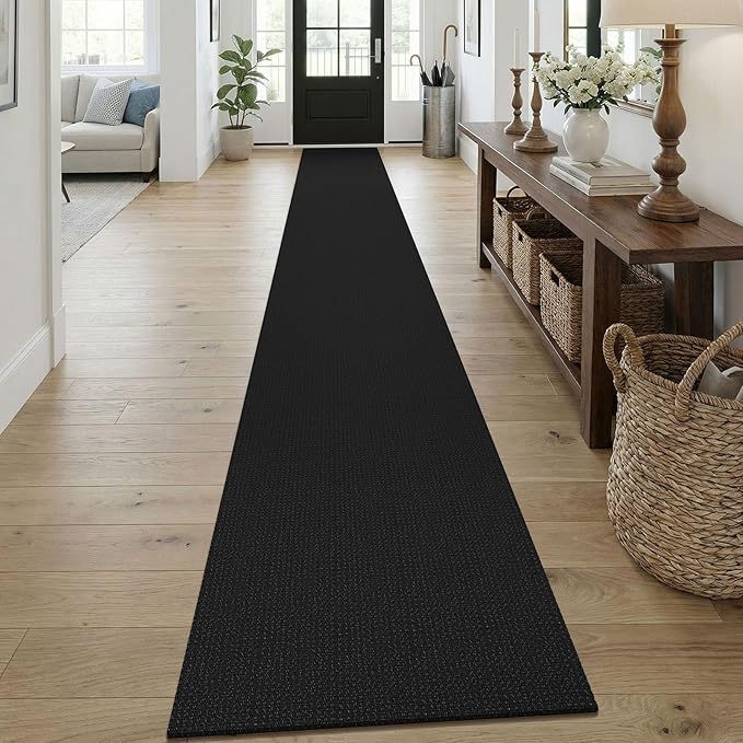 KOZYFLY Black 2x18 Runners Rugs for Hallway, Extra Long Washable Runner Rug, Woven Non Slip Kitchen Runner, Cotton Entryway Rug, Floor Carpet for Entry, Aisle, Hall, Black/Dark Grey