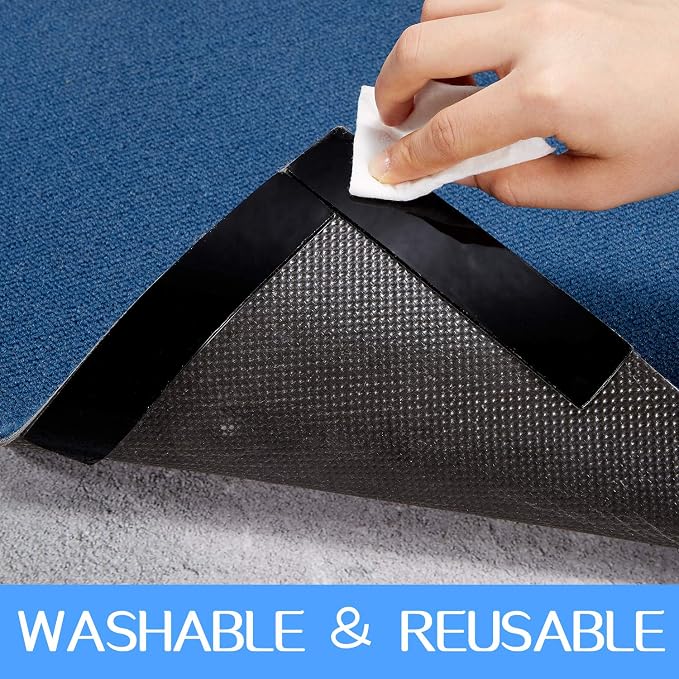 Boao 32 Pieces Rug Carpet Anti-Slip Corner Grippers Carpet Protector Sticky Washable Gripper Pads Non-Slip Grip Mat Rug for Hardwood Floors and Tile, Black