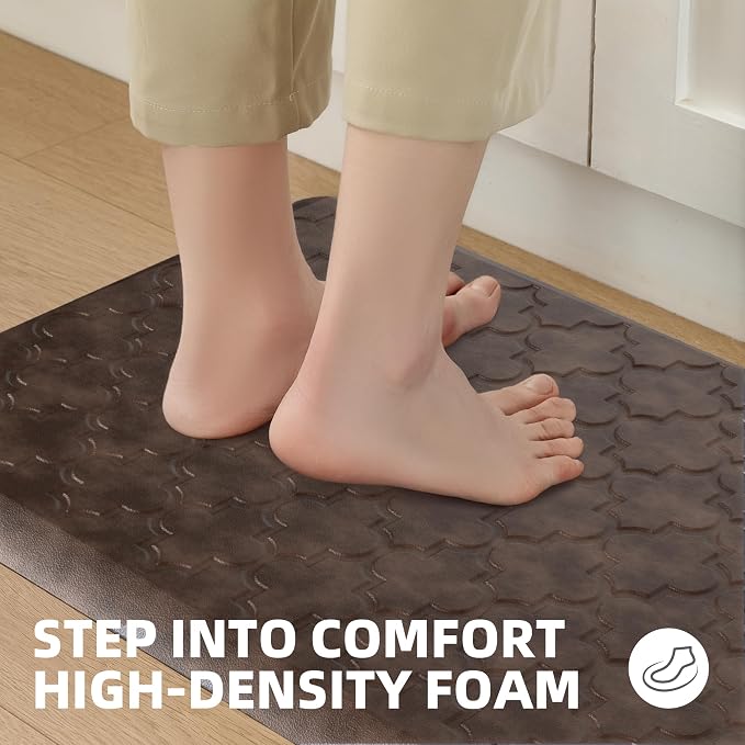 Kitchen Mats for Floor - Anti Fatigue Mats for Kitchen Floor - Non Slip Cushioned Rugs for Standing, Office, Sink, Laundry, Brown