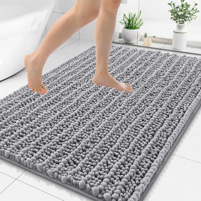 Smiry Bathroom Rugs Mat 44x32, Extra Soft Absorbent Chenille Bath Rugs, Non Slip Rubber Backing Machine Washable Quick Dry Bath Mats for Bathroom Floor, Tub, Shower, Home Decor Accessories, Grey