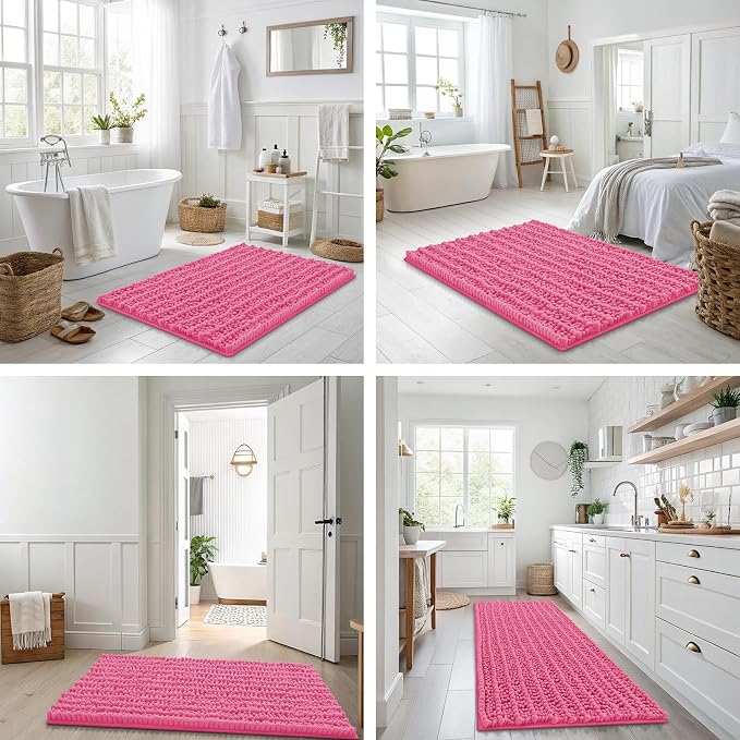 Smiry Bathroom Rugs Mat 48x32, Extra Soft Absorbent Chenille Bath Rugs, Non Slip Rubber Backing Machine Washable Quick Dry Bath Mats for Bathroom Floor, Tub, Shower, Home Decor Accessories, Hot Pink