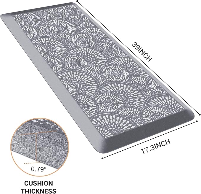 Mattitude 4/5 Inch Kitchen Mat, 17.3x39in Heavy Duty Ergonomic Comfort Foam Standing Desk Mat, Waterproof Non-Slip Standing Mats and Rugs for Kitchen, Office, Grey