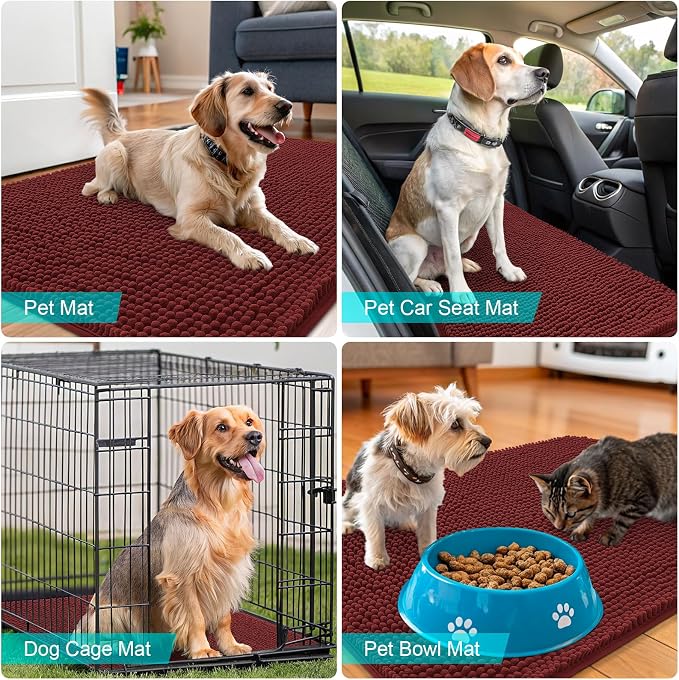 OLANLY Dog Door Mat for Muddy Paws 70x35, Absorbs Moisture and Dirt, Absorbent Non-Slip Washable Doormat, Quick Dry Chenille Mud Mat, Entry Indoor Entryway Carpet for Inside Floor, Caramel Russet