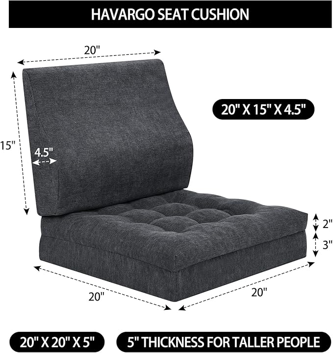 Recliner Cushions for Elderly with Lumbar Support, Patent Design 20x20x5 Inch Thick Chair Cushion Soft Tufted Dual Layer Booster Seat Cushions for Seniors Recliner Risers Gray 1 Set