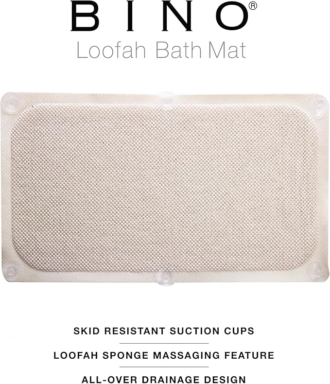 BINO | Loofah Non-Slip Bath Mat for Tub - Ivory | Spa-Inspired Comfort, Quick-Drying, Secure Suction Cups | Exfoliating Shower Mat for a Luxurious and Safe Bathing Experience
