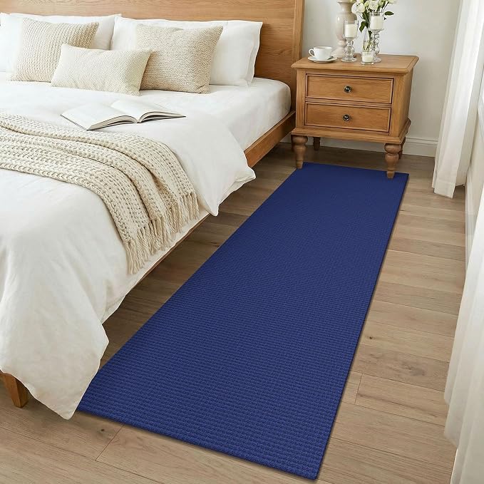 KOZYFLY Woven 2x7 Washable Kitchen Runner Rug, Non Slip Runners for Hallway, Cotton Entryway Runner, Braided Floor Carpet for Entry, Kitchen, Bedside, Hall, Royal Blue/Navy
