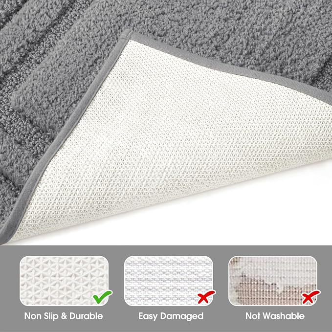 HOMEIDEAS Bathroom Rugs Sets 2 Piece, Super Soft and Absorbent Non Slip Microfiber U-Shaped Toilet Bath Mat Set (20"x32"+U20 x24, Grey)