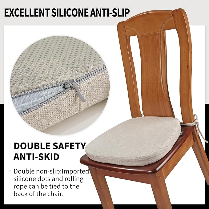 SINOSSO 1 Pack Memory Foam Chair Cushions for Dining Chair, Friendly Woven Fabric 16" U-Shape Comfortable Kitchen Chair Pad, Removable Slip Resistant Seat Cushion (1 Piece, Oatmeal Beige)