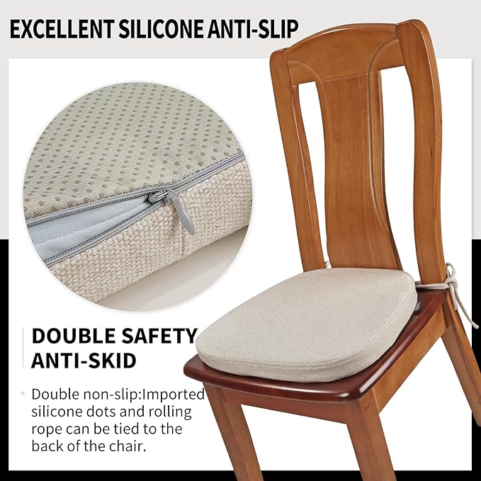 SINOSSO 6 Pack Memory Foam Chair Cushions for Dining Chairs, Friendly Woven Fabric 16" U-Shape Comfortable Kitchen Chair Pads, Removable Slip Resistant Seat Cushions (Set of 6, Oatmeal Beige)