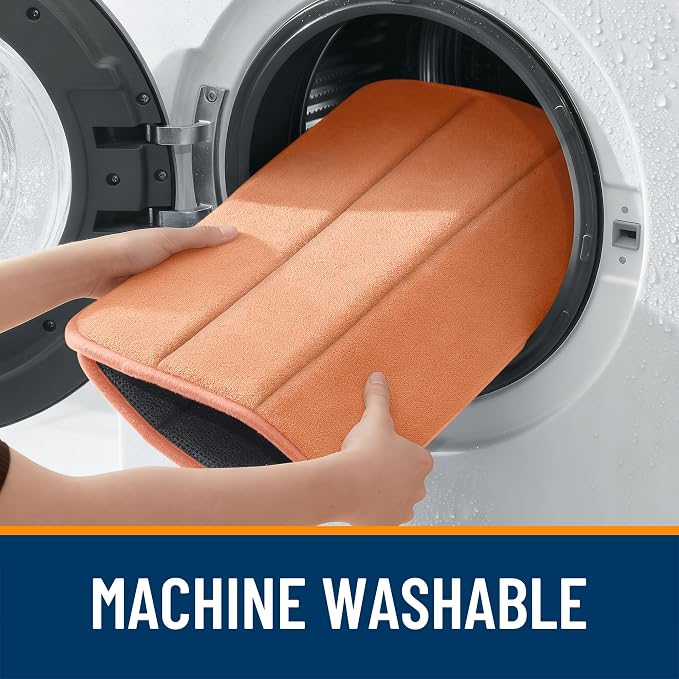OLANLY Memory Foam Bath Mat 40x32, Super Soft Absorbent Bathroom Rugs, Quick Dry, Machine Washable Shower Floor Rugs, Bathmat Carpet, Bathroom Home Decor Accessories, Peach