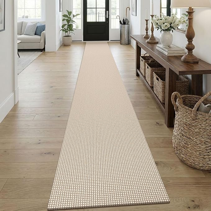 KOZYFLY Braided 2x18 Runners Rugs for Hallway, Extra Long Washable Runner Rug, Woven Non Slip Kitchen Runner, Cotton Entryway Rug, Floor Carpet for Entry, Aisle, Hall, Ivory/Camel/Brown