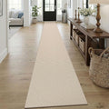 KOZYFLY Braided 2x18 Runners Rugs for Hallway, Extra Long Washable Runner Rug, Woven Non Slip Kitchen Runner, Cotton Entryway Rug, Floor Carpet for Entry, Aisle, Hall, Ivory/Camel/Brown