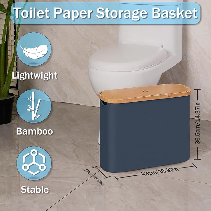 efluky Toilet Paper Basket with Lid, Toilet Paper Organizer for Bathroom, Free Standing Toilet Paper Holder with Storage, Blue