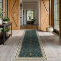 Dark Green 3x8 Wide Hallway Runner Rug - Modern Vintage Boho Floral Moody, Washable Low Pile Non-Slip Area Rugs for Large Entryway, Door Mat Indoor Entrance, Kitchen, Bedroom Beside Bed