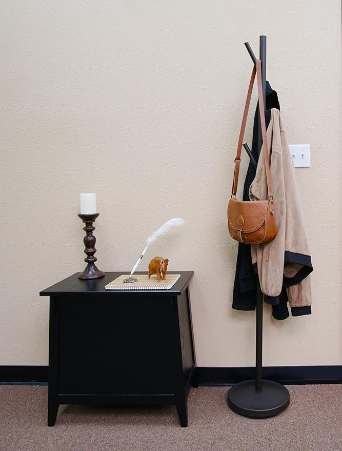 Kira Home Addison 68" Modern Standing Coat Rack with 6 Hanging Hooks, Sleek Metal Coat Stand with Weighted Base and Gold Accents, Oil Rubbed Bronze Finish
