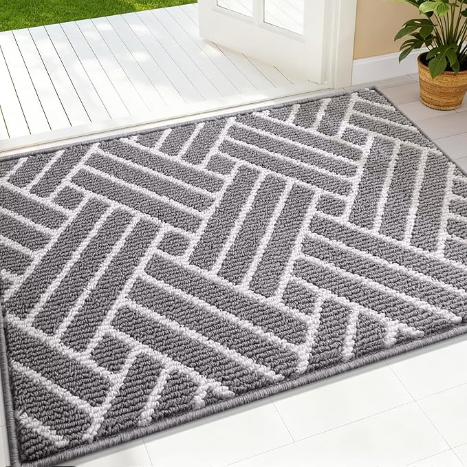 OLANLY Indoor Door Mat, 36x24 Inch, Dirt Resistant and Absorbent, Non-Slip Rubber Backing Floor Mats, Easy Clean Low-Profile Doormat for Entryway, Front Door, and Inside Entrance, Grey