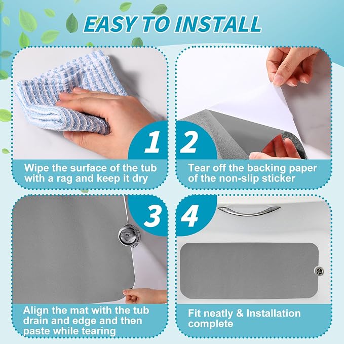 Dunzoom 16" x 40" Non Slip Bathtub Mat with Drain Cut Out Non Skid Safety Bath Mat Adhesive Peel and Stick Bath Tub Mat Arc Angle PEVA Tub Anti Slip Stickers for Shower Floor Wet Areas (Light Gray)