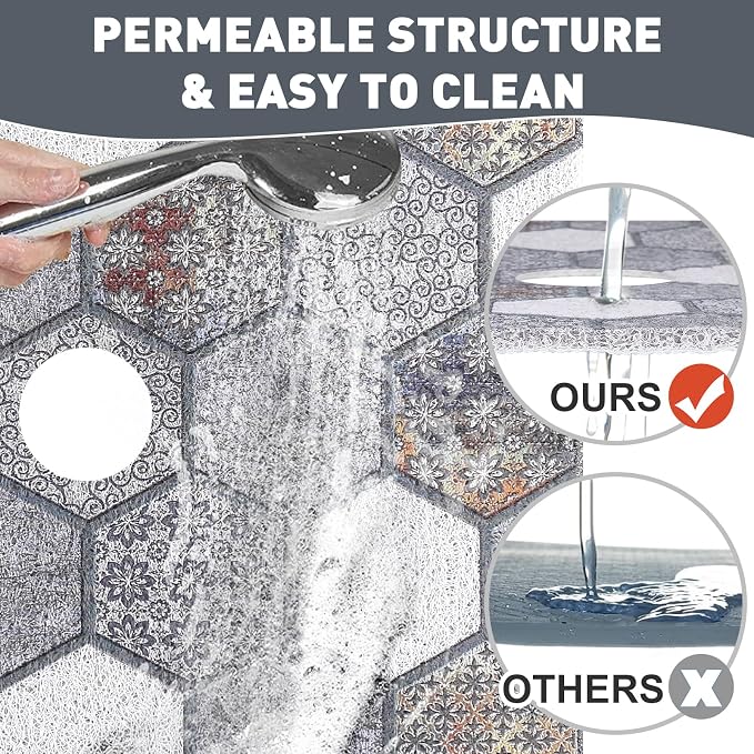 Square Shower Mat Non Slip: 36 x 36 Inch Extra Large Shower Mats with Drain Hole in Middle - PVC Loofah Anti Slip Shower Floor Matt for Inside Shower