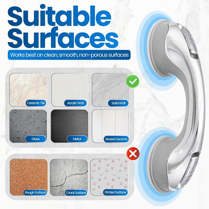 Safe-er-Grip Safe-er-Grip Changing Lifestyles Suction Cup Grab Bars for Bathtubs & Showers; Safety Bathroom Assist Handle, Chrome, 12 inches
