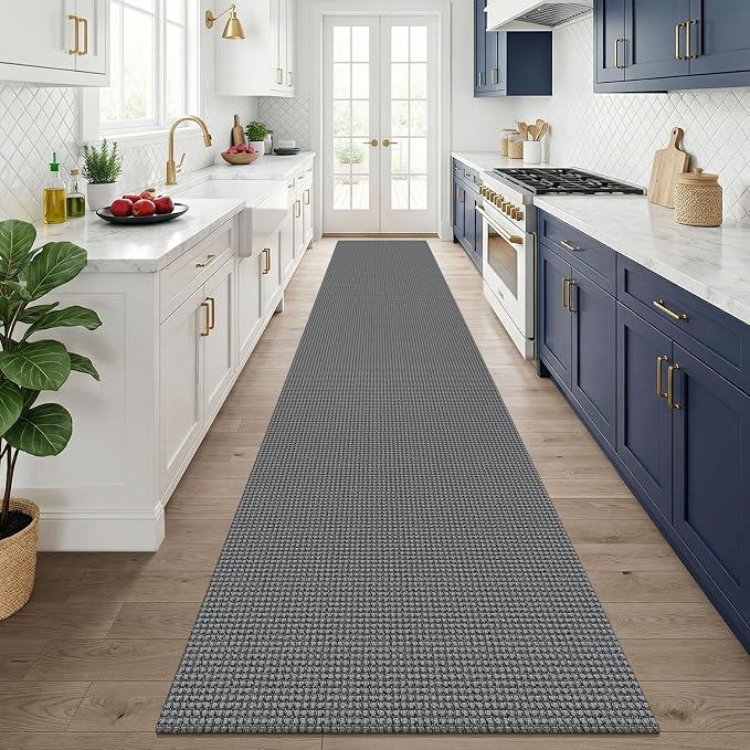 KOZYFLY 3x14 Runners Rugs for Hallway, Long Washable Runner Rug, Non Slip Rubber Backed Kitchen Runner, Flatweave Entryway Rug, Floor Carpet for Entry, Aisle, Hall, Grey/Dark Grey