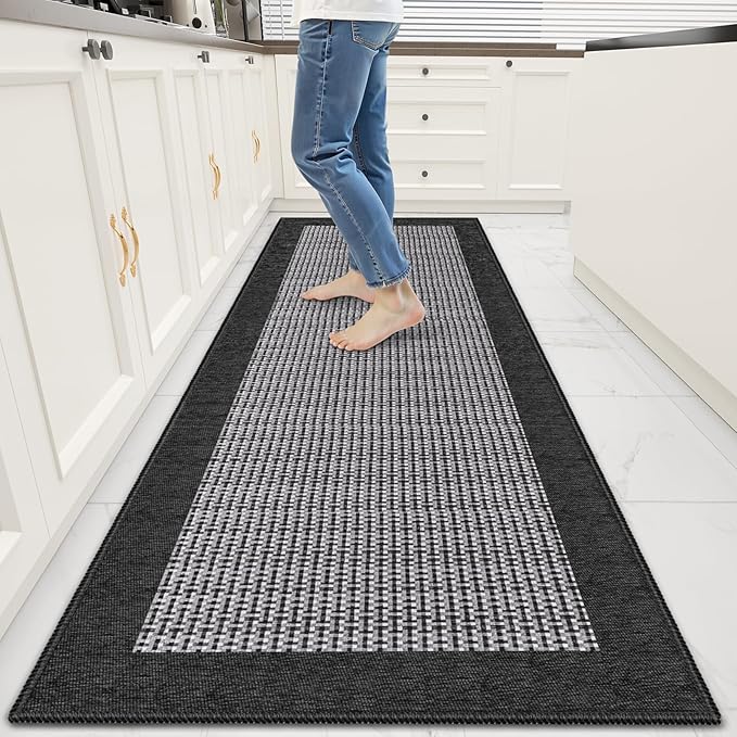 StepRite Kitchen Rugs, Kitchen Mats for Floor, 70"x24" Non-Slip Machine-Washable Kitchen Throw Rug, Absorbent Runner Rugs Office, Sink Standing Desk Mat, Decor Carpet, Black