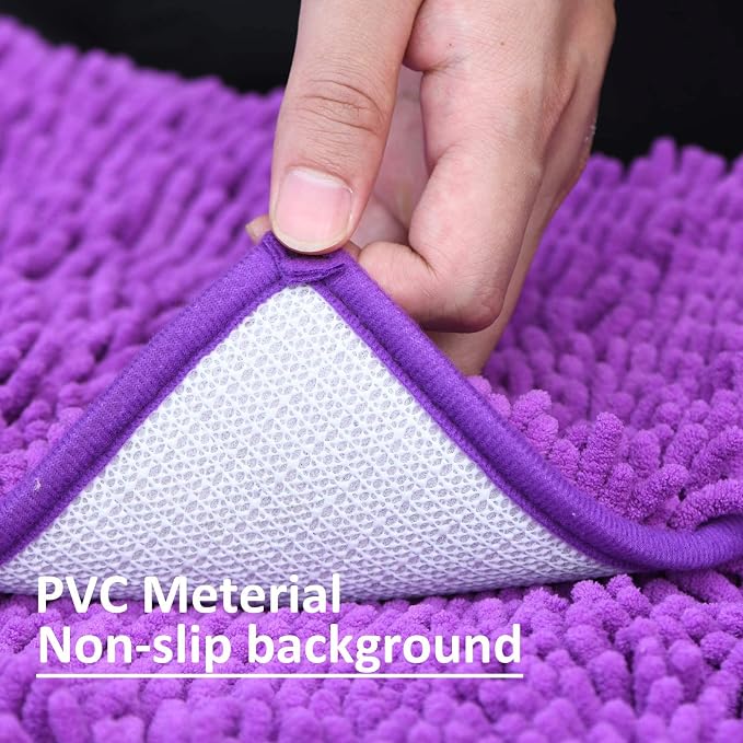 RUN HELIX Purple Bathroom Rugs Sets 3 Piece Non Slip Extra Absorbent Shaggy Chenille Bathroom Rugs and Mats Sets, Soft & Dry Bath Rug/Mat Set for Bathoom Mats
