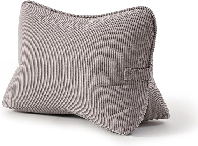 Pat. Pend. Corduroy Lumbar Support Pillow for Watching TV, Reading & Gaming, Triangle Cushion for Sofa, Armchair, Couch or Bed, Removable Washable Cover, Light Gray