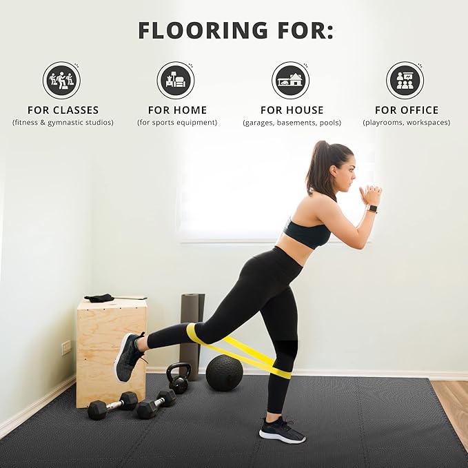 bemaxx Gym Mats Set - 54 pcs EVA Interlocking Foam Floor Tiles (12.6"x12.6"x0.4") 54sqft Protective Gym Flooring Sports Home Workout Exercise Mats Puzzle Garage Fitness Play-Room Pool Treadmill Bike