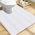 OLANLY Thick Toilet Rugs U-Shaped 24x20, Extra Soft Absorbent Chenille Striped Contour Bathroom Rugs for Toilet, Dry Quickly, Machine Washable, Non-Slip Bath Mat, White