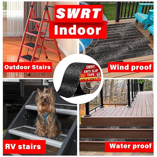 SWRT Anti Slip Traction Tape, 12 Inch x 38 FT Grip Tape Waterproof for Indoor & Outdoor, Heavy Duty Non-Slip Grip Tape for Stairs, No Residue for Stairs, Tread Step, Bathroom