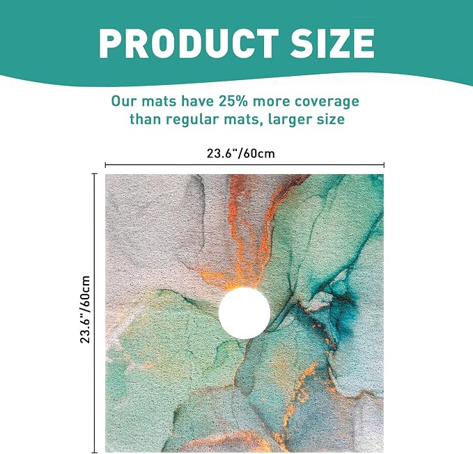 Square Shower Mat Non Slip: 24 x 24 Inch Shower Mats with Drain Hole in Middle - PVC Loofah Anti Slip Shower Floor Matt for Inside Shower