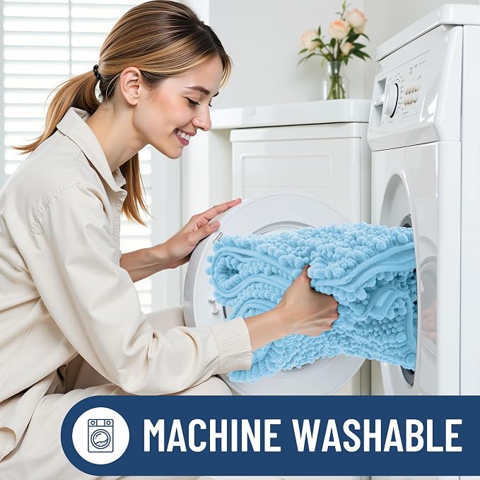 Smiry Bathroom Rugs Mat 30x20, Extra Soft Absorbent Chenille Bath Rugs, Non Slip Rubber Backing Machine Washable Quick Dry Bath Mats for Bathroom Floor, Tub, Shower, Home Decor Accessories, Sky Blue